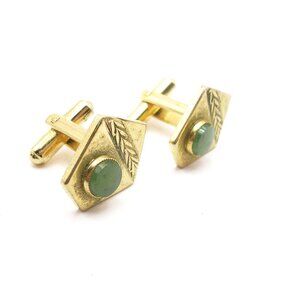 Jade Cuff Links vintage gold tone Men's Accessory Wedding Jewelryc